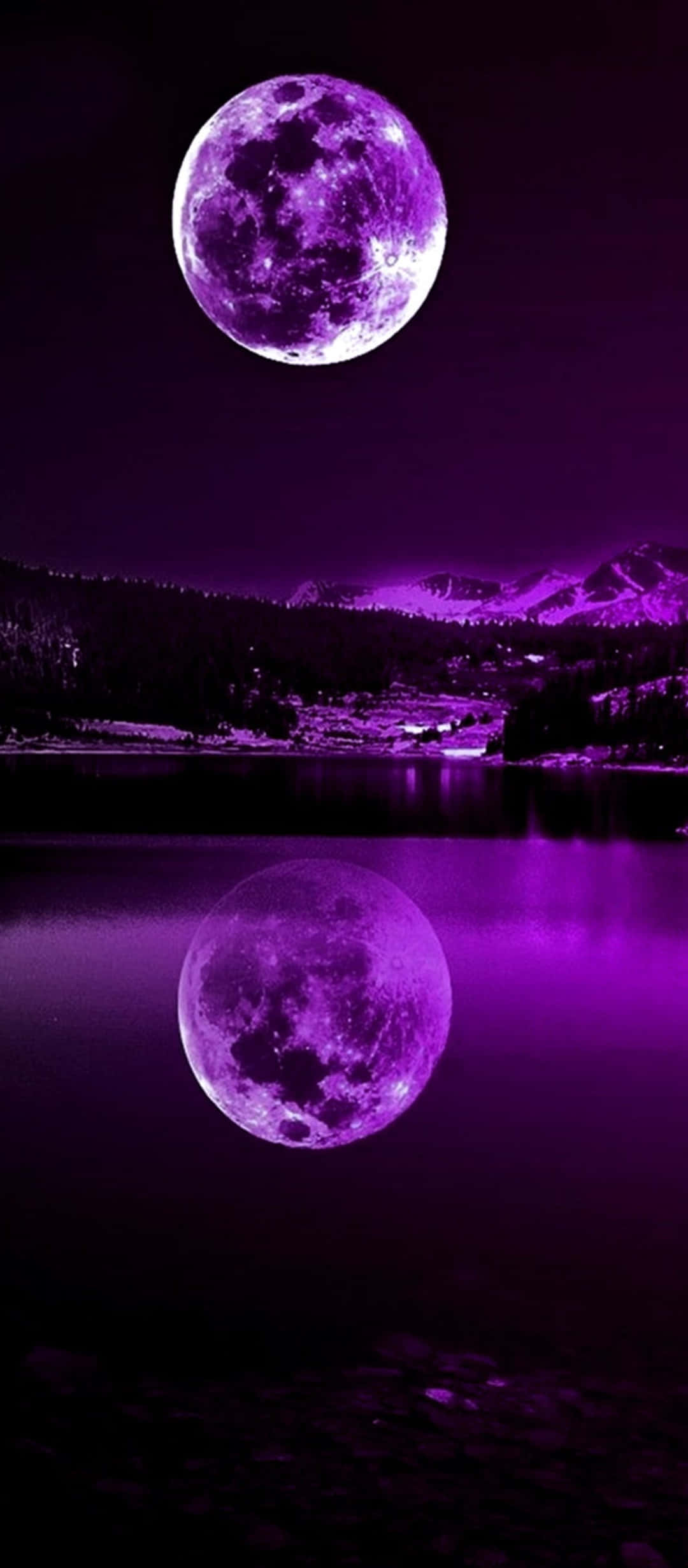 purple moon, mountain lake, water, Full HD Phone Wallpaper