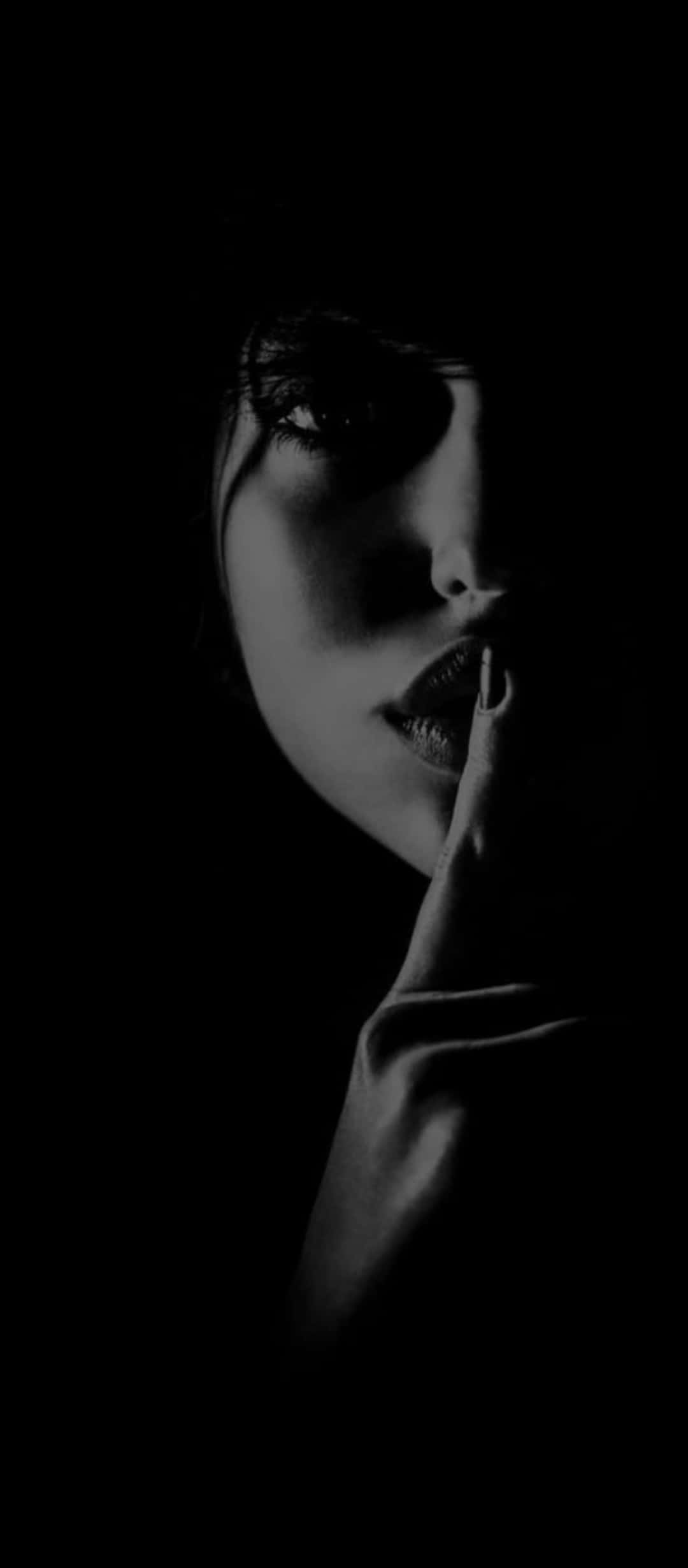 1080x2640, black background, woman's face in shadow, Full HD Phone Wallpaper