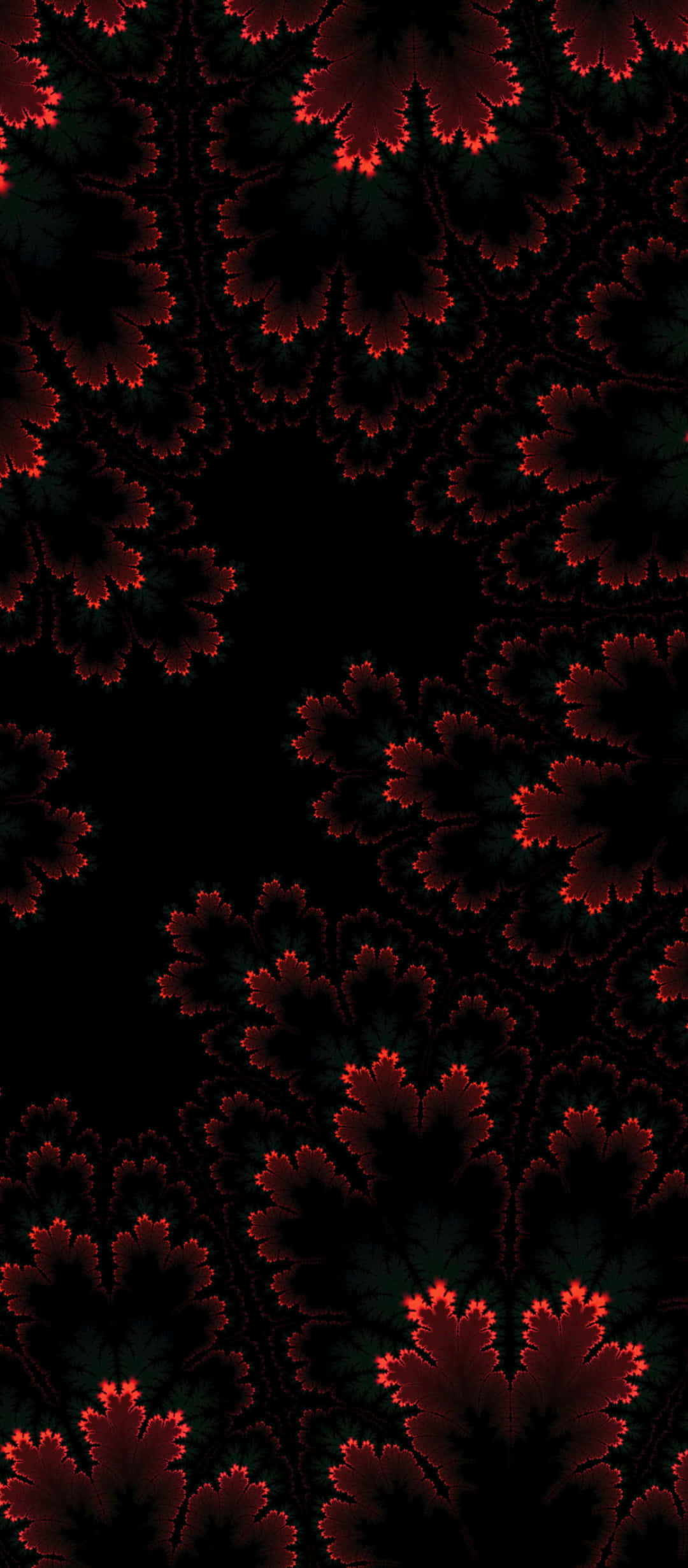 1080x2640, vibrant red fractal patterns, deep black background, Full HD Phone Wallpaper