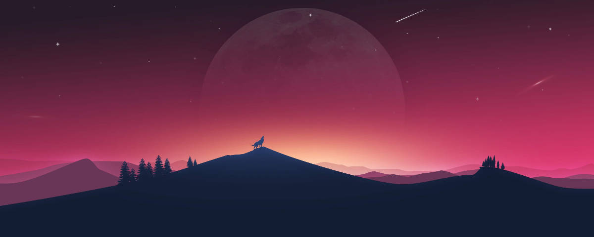 1200x480, howling wolf, glowing moon, SD Desktop Wallpaper