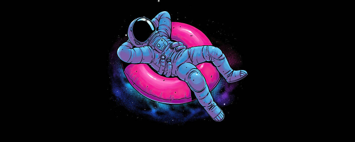 1200x480, astronaut, neon pink inflatable ring, SD Desktop Wallpaper