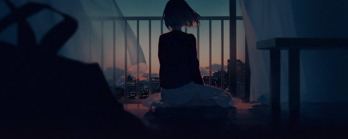 1200x480, anime girl, balcony, SD Desktop Wallpaper