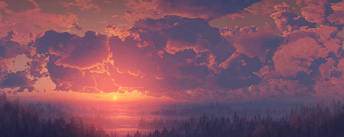 1200x480, pink cloudy sunset sky, fiery orange and purple, SD Desktop Wallpaper