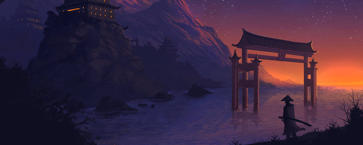 1200x480, samurai, torii gate, SD Desktop Wallpaper