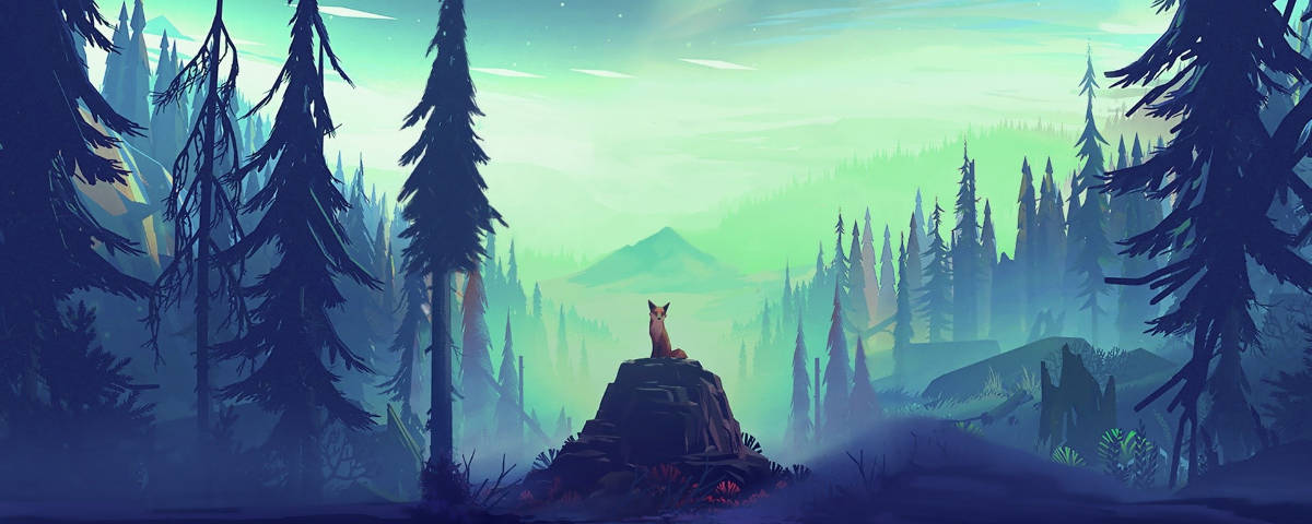 1200x480, fox, mossy rock, SD Desktop Wallpaper
