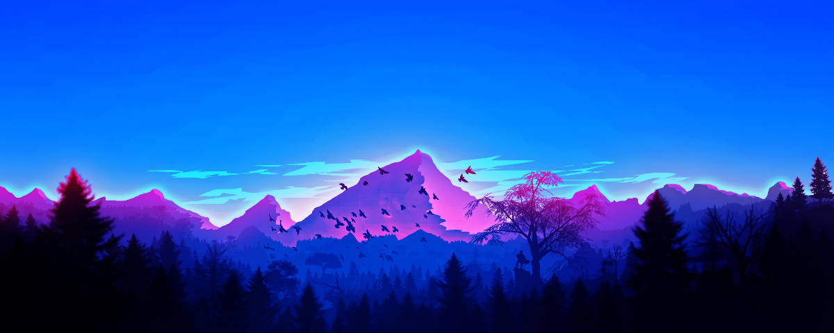 1200x480, neon purple, mountains, SD Desktop Wallpaper