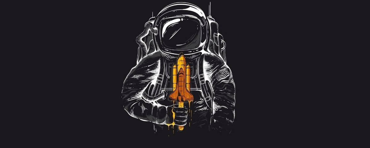 1200x480, astronaut, glowing orange rocket, SD Desktop Wallpaper