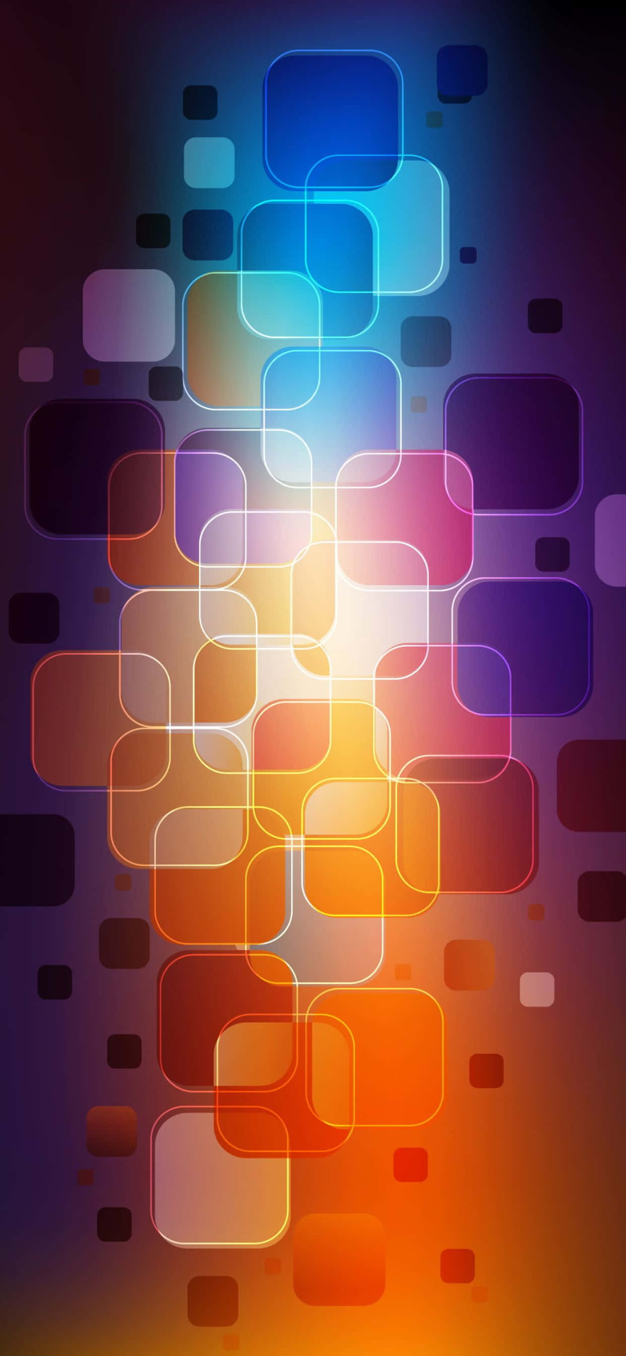 Sunset, glowing translucent squares, cool blue to warm orange gradient, 2K Phone Wallpaper