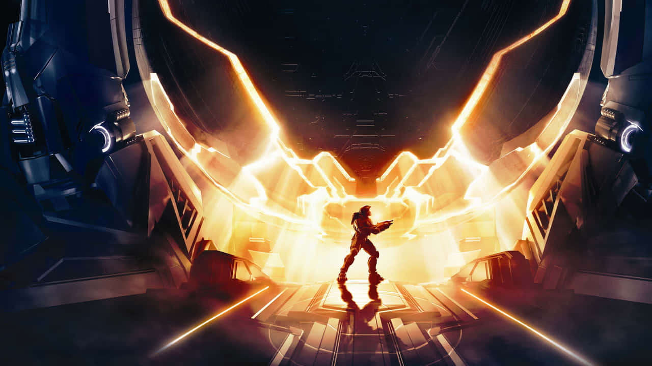 1280 x 720 gaming, glowing golden archway, futuristic sci-fi corridor, HD Desktop Wallpaper