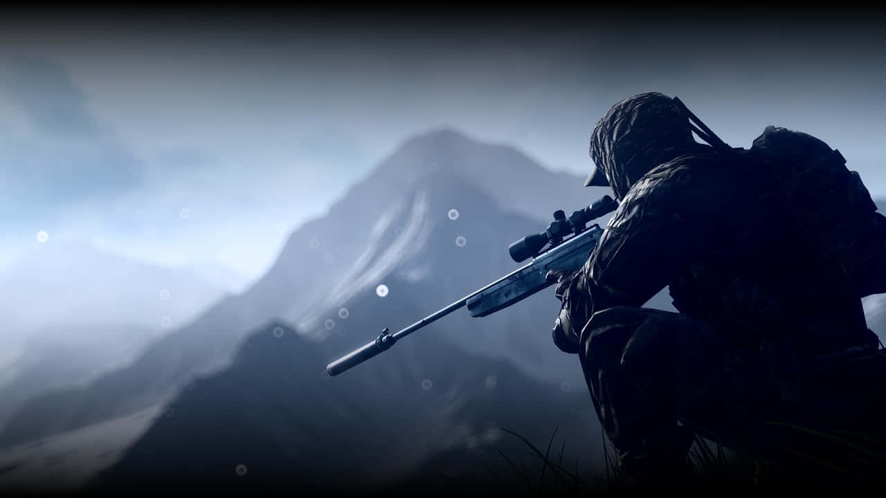 sniper, camouflage, misty mountain ridge, HD Desktop Wallpaper