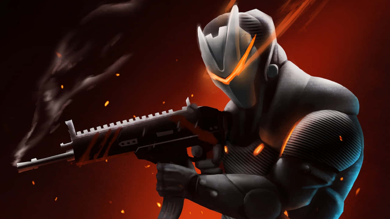 futuristic armored warrior, rifle, fiery sparks, HD Desktop Wallpaper