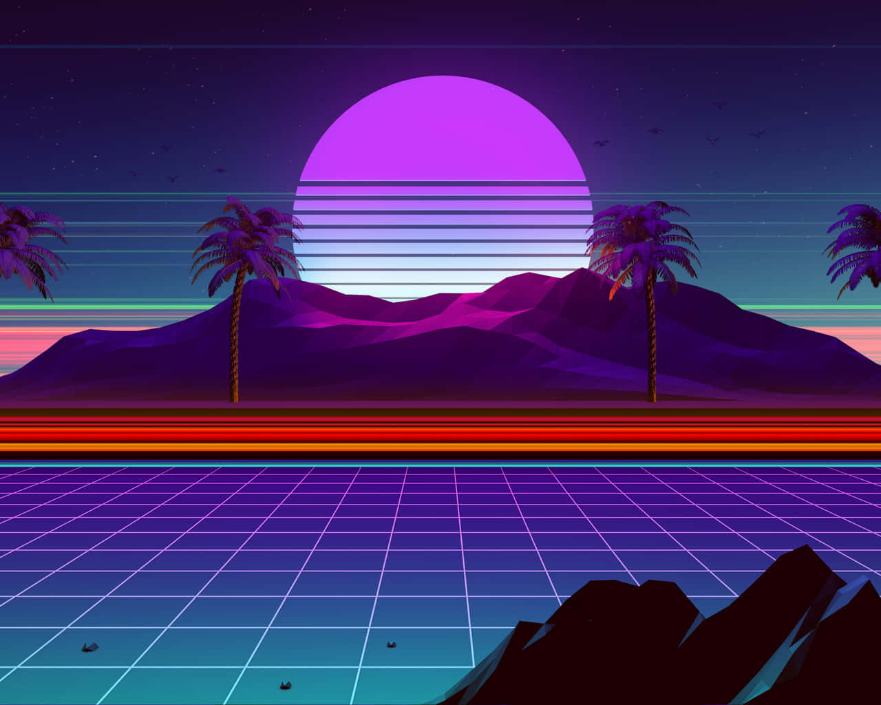 retrofuturistic, desert scene, palm trees, HD Desktop Wallpaper
