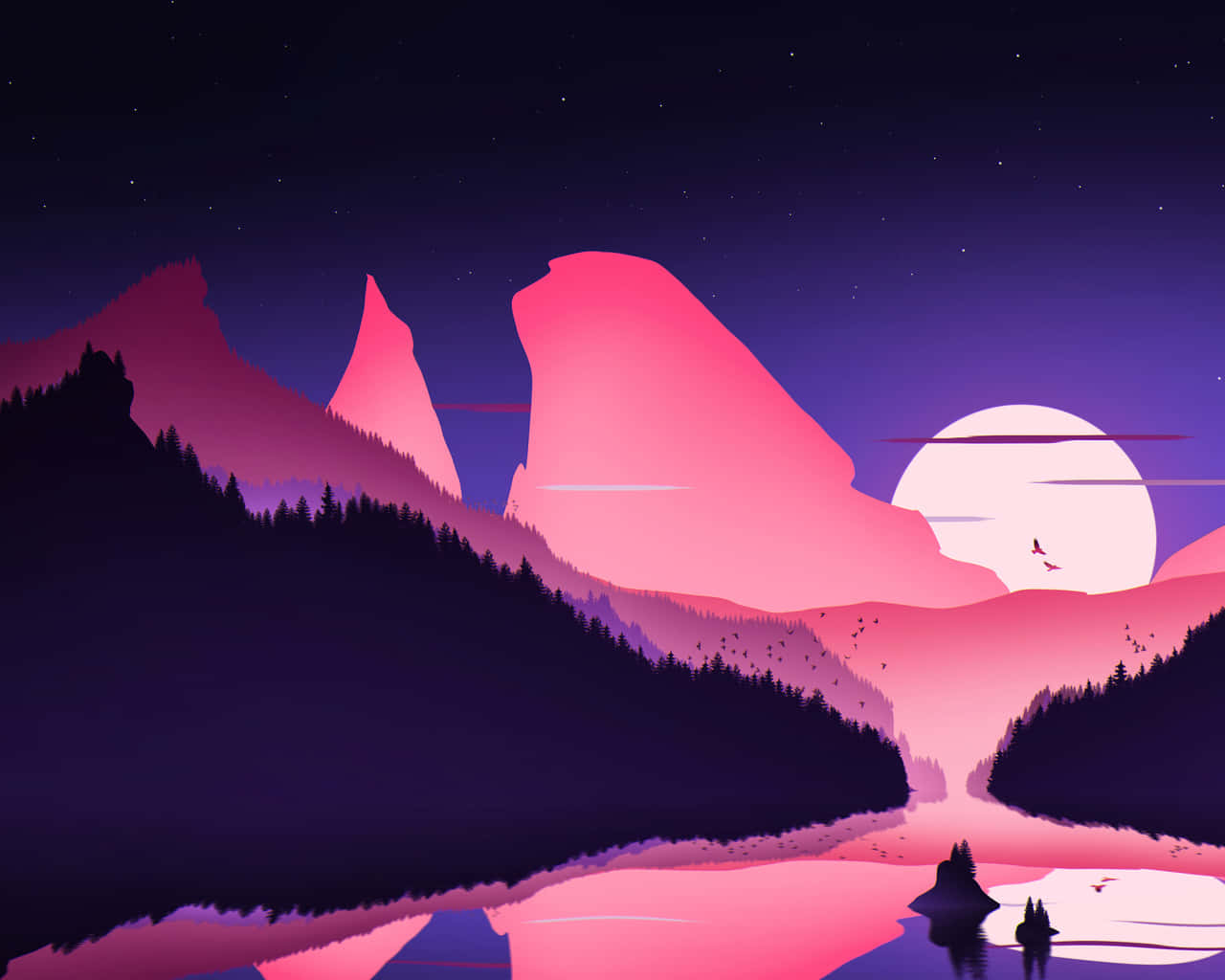 1280x1024, pink and purple hues, full moon, HD Desktop Wallpaper