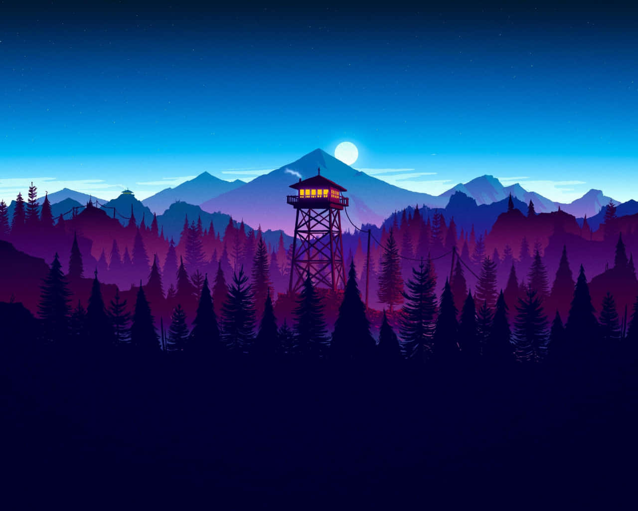 1280x1024, fire lookout tower, purple pine forest, HD Desktop Wallpaper