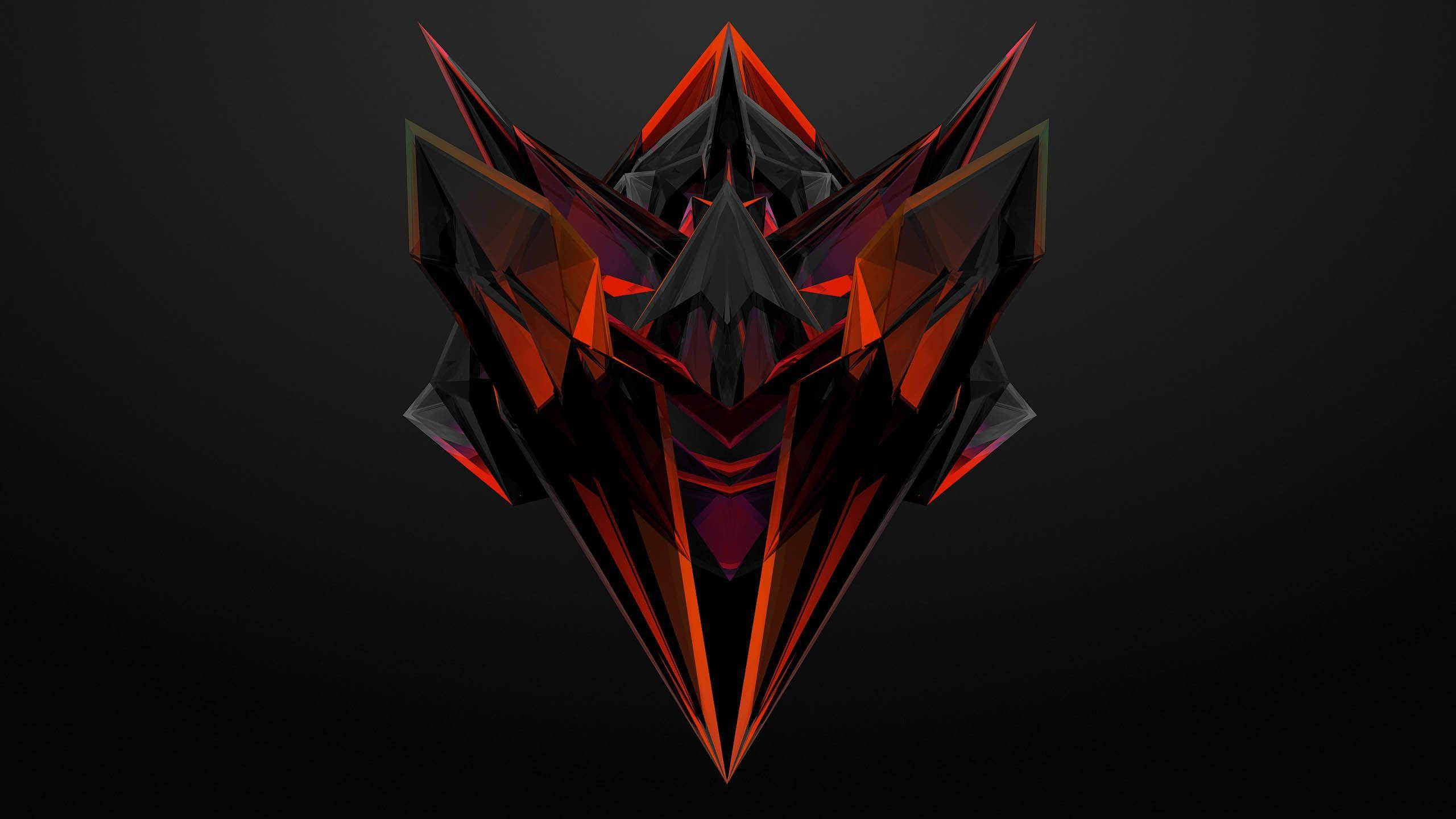 black and red design, red and orange design, glowing red and black facets, 2K Desktop Wallpaper