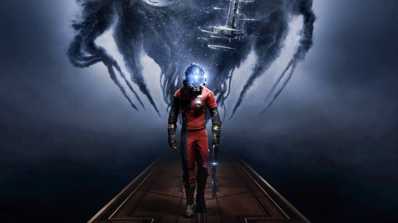 astronaut, red suit, metallic corridor, HD Desktop Wallpaper