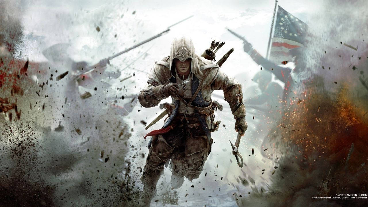 1280x720 Gaming, hooded assassin, chaotic battlefield, HD Desktop Wallpaper