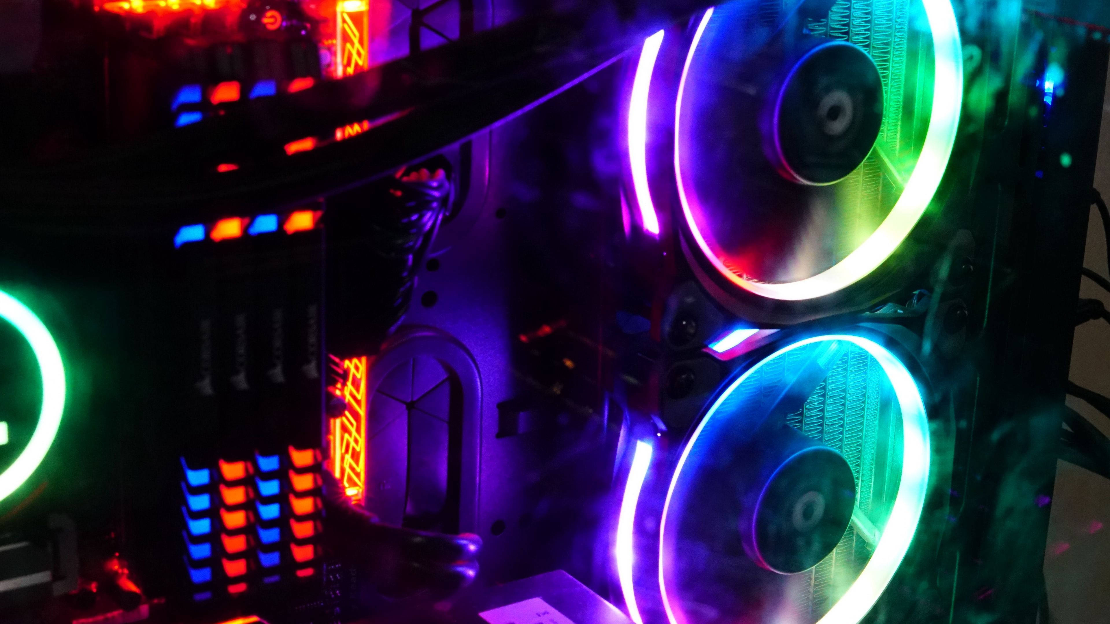 1280x720 gaming, RGB fans, illuminated components, 4K Desktop Wallpaper
