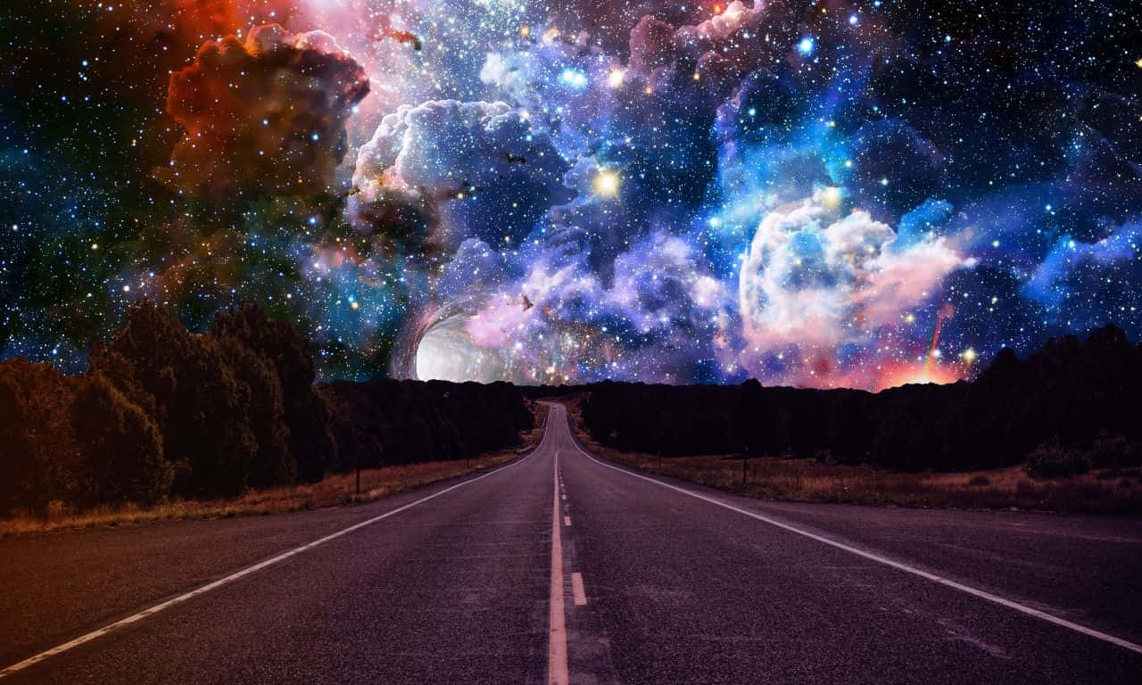 1280x768, asphalt road, cosmic sky, HD Desktop Wallpaper