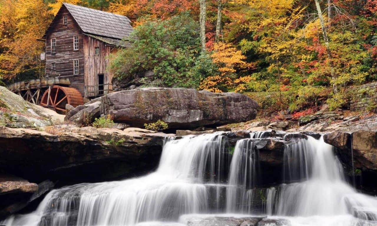 1280x768, rustic wooden watermill, large wheel, HD Desktop Wallpaper