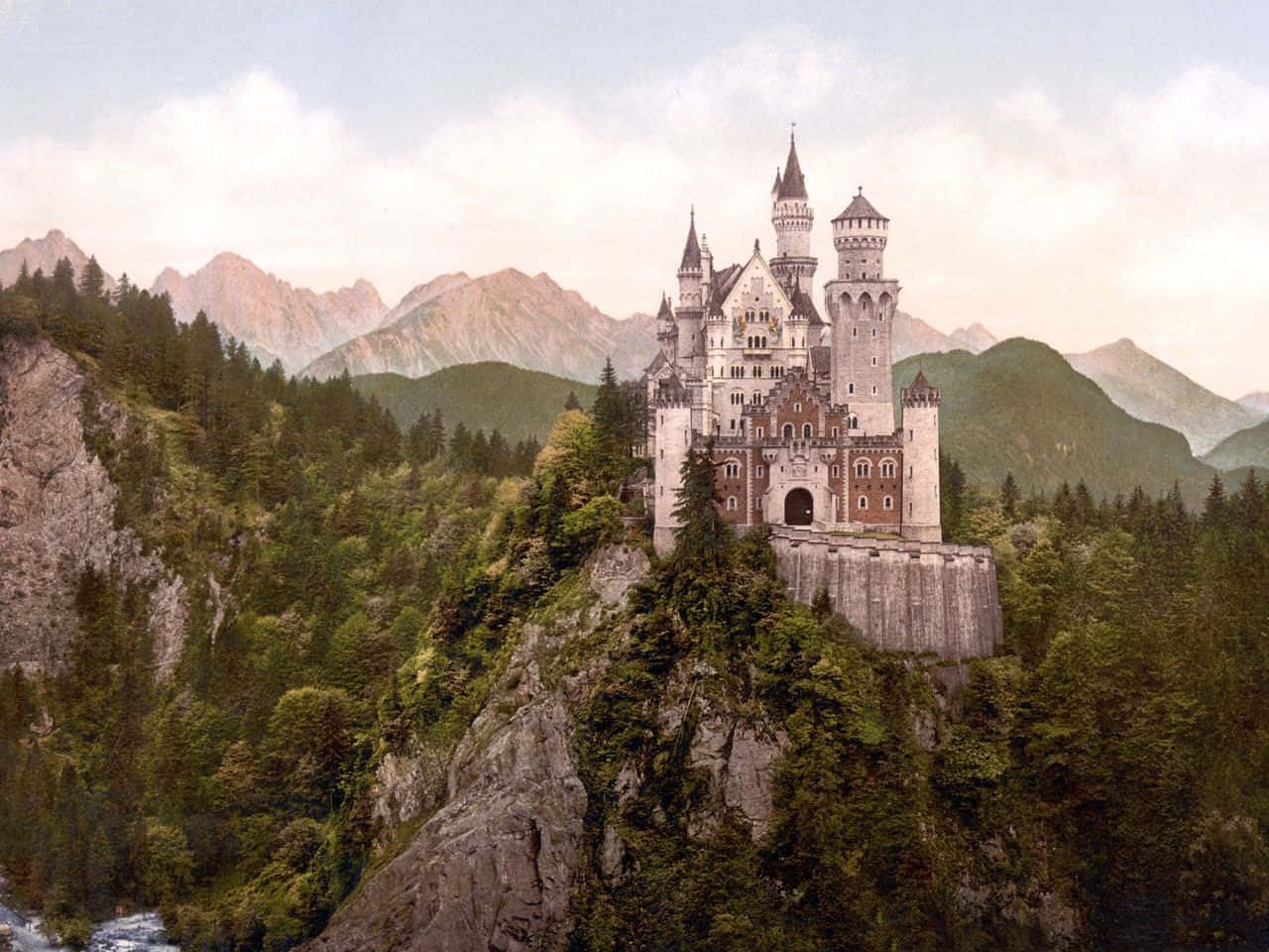1280x960, fairytale castle, rocky cliff, HD Desktop Wallpaper