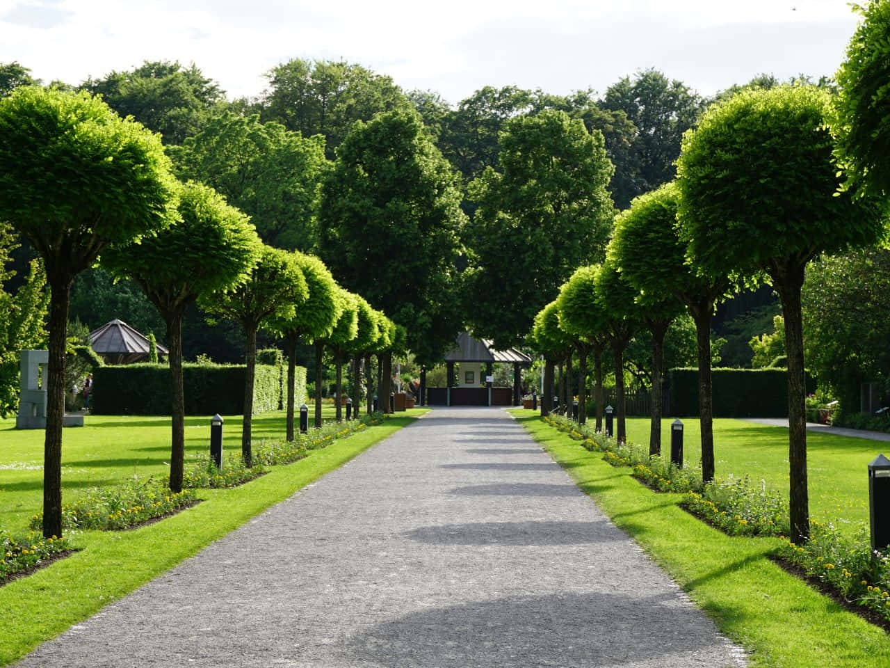 1280x960, gravel path, spherical trees, HD Desktop Wallpaper