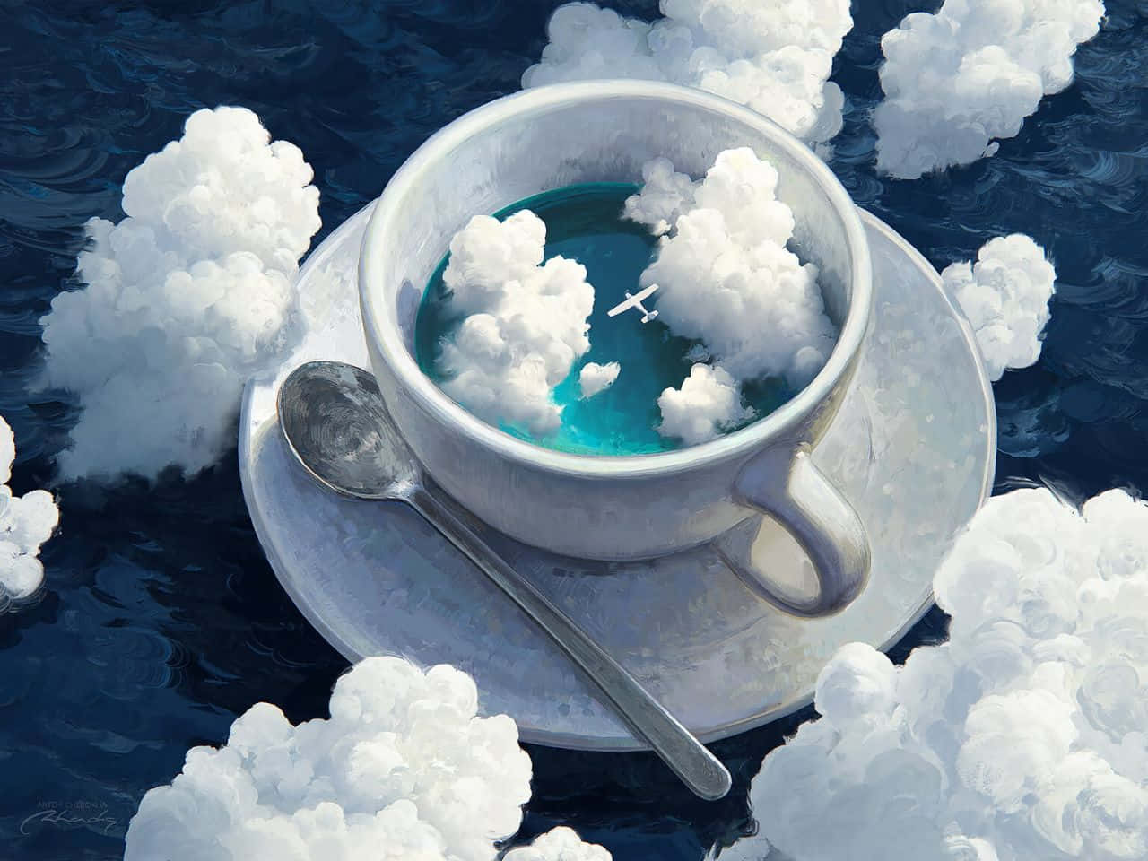 1280x960, blue ocean, white ceramic cup, HD Desktop Wallpaper