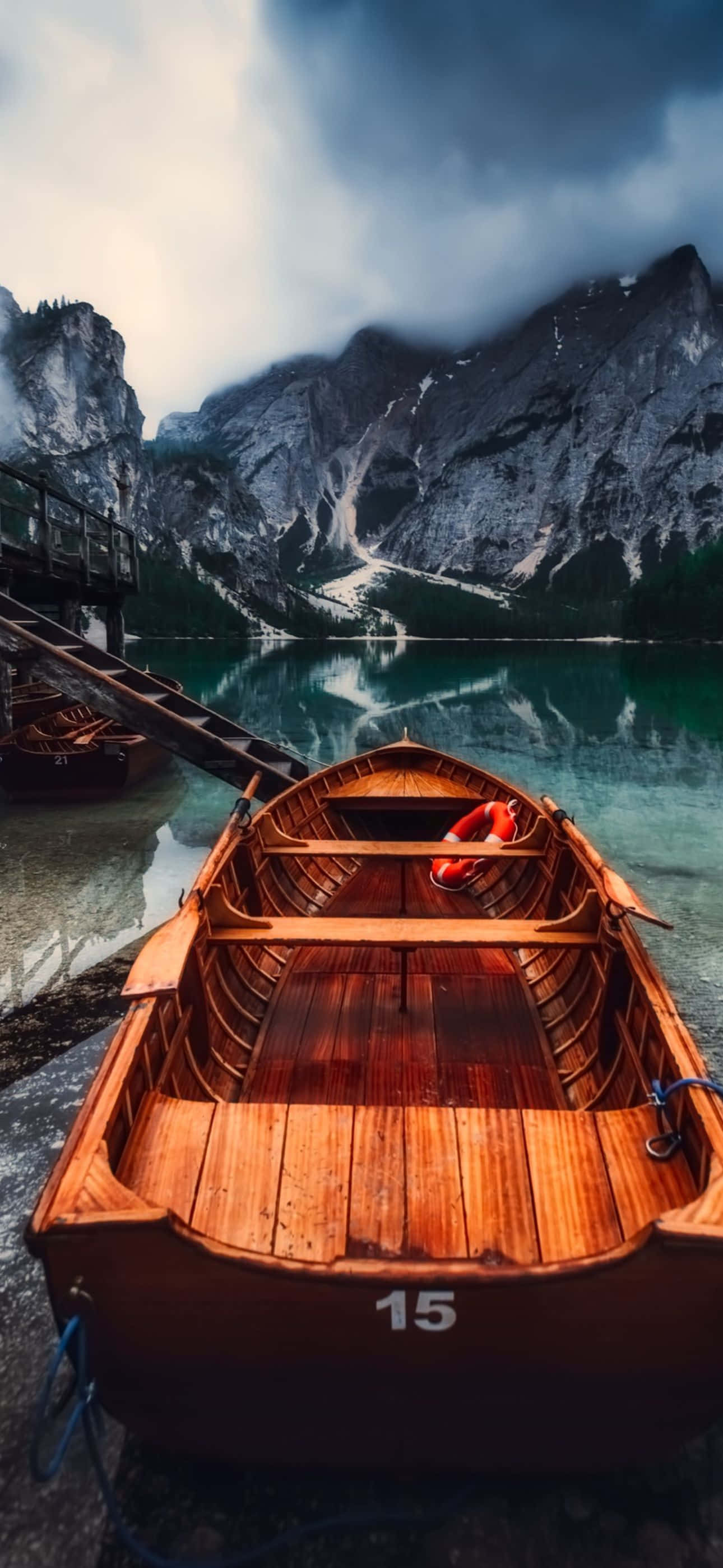 1290x2796, wooden boat, numbered 15, 2K Phone Wallpaper