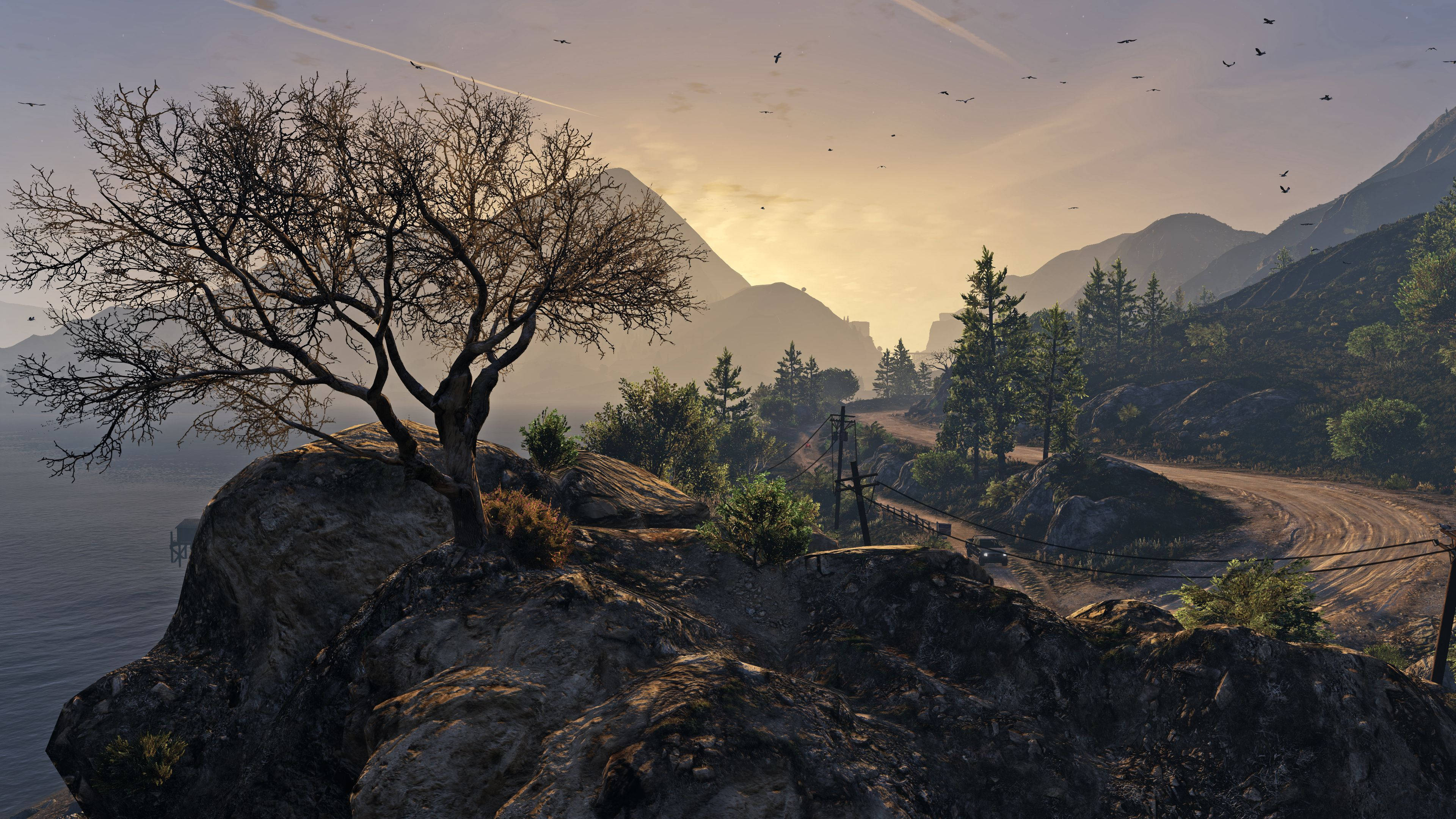 12k, dirt track road, golden sunset, 4K Desktop Wallpaper