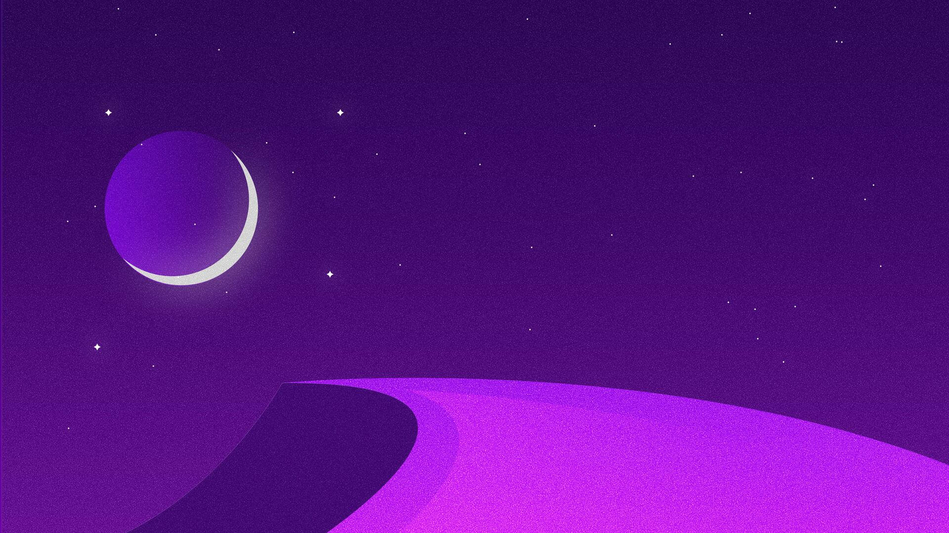12k, purple sky, crescent moon, Full HD Desktop Wallpaper