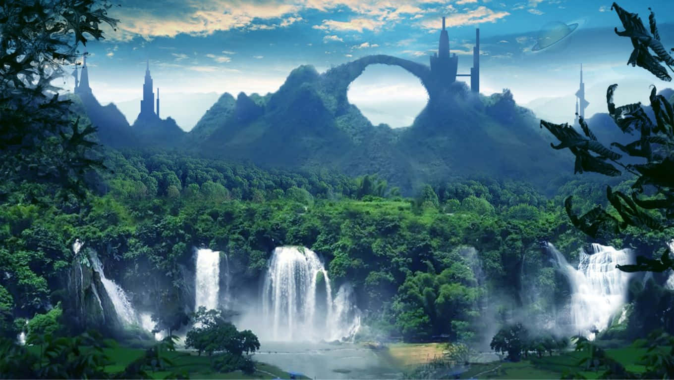 1360x768, lush green valley, cascading waterfalls, HD Desktop Wallpaper