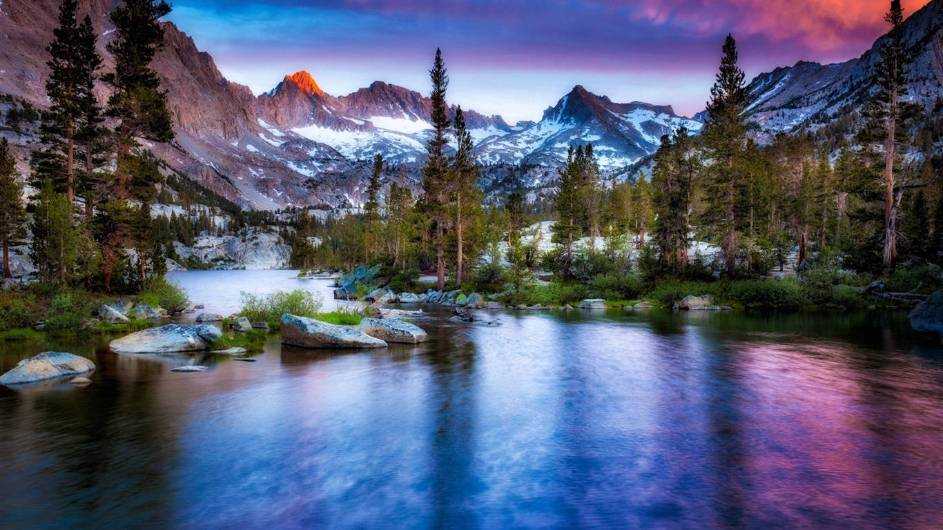 1366 X 768, winter, mountain lake, HD Desktop Wallpaper