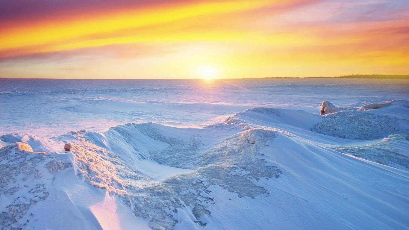 winter sunrise, frozen ocean, snowdrifts, HD Desktop Wallpaper