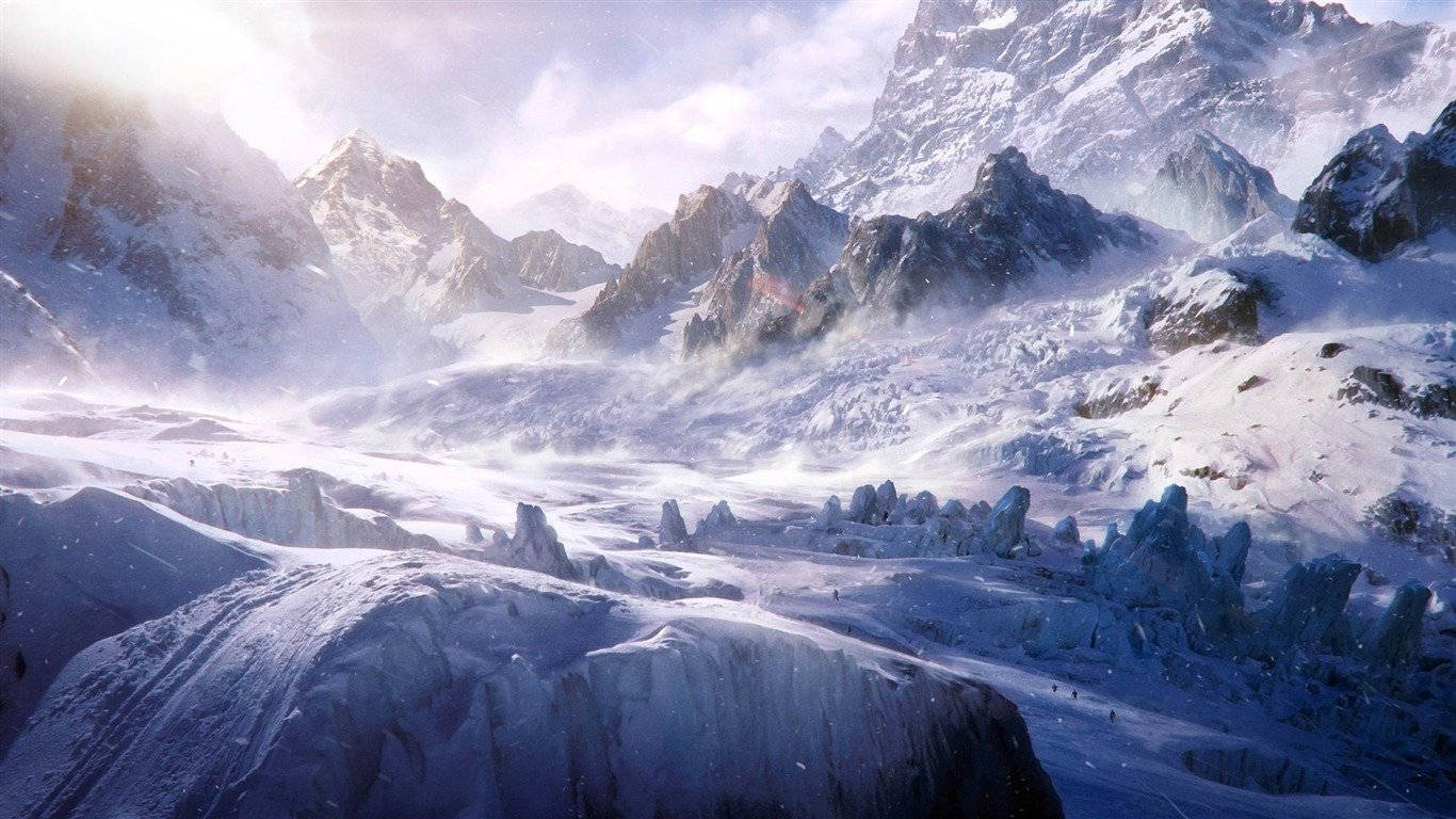 1366 x 768 winter, snowy mountain range, jagged peaks, HD Desktop Wallpaper