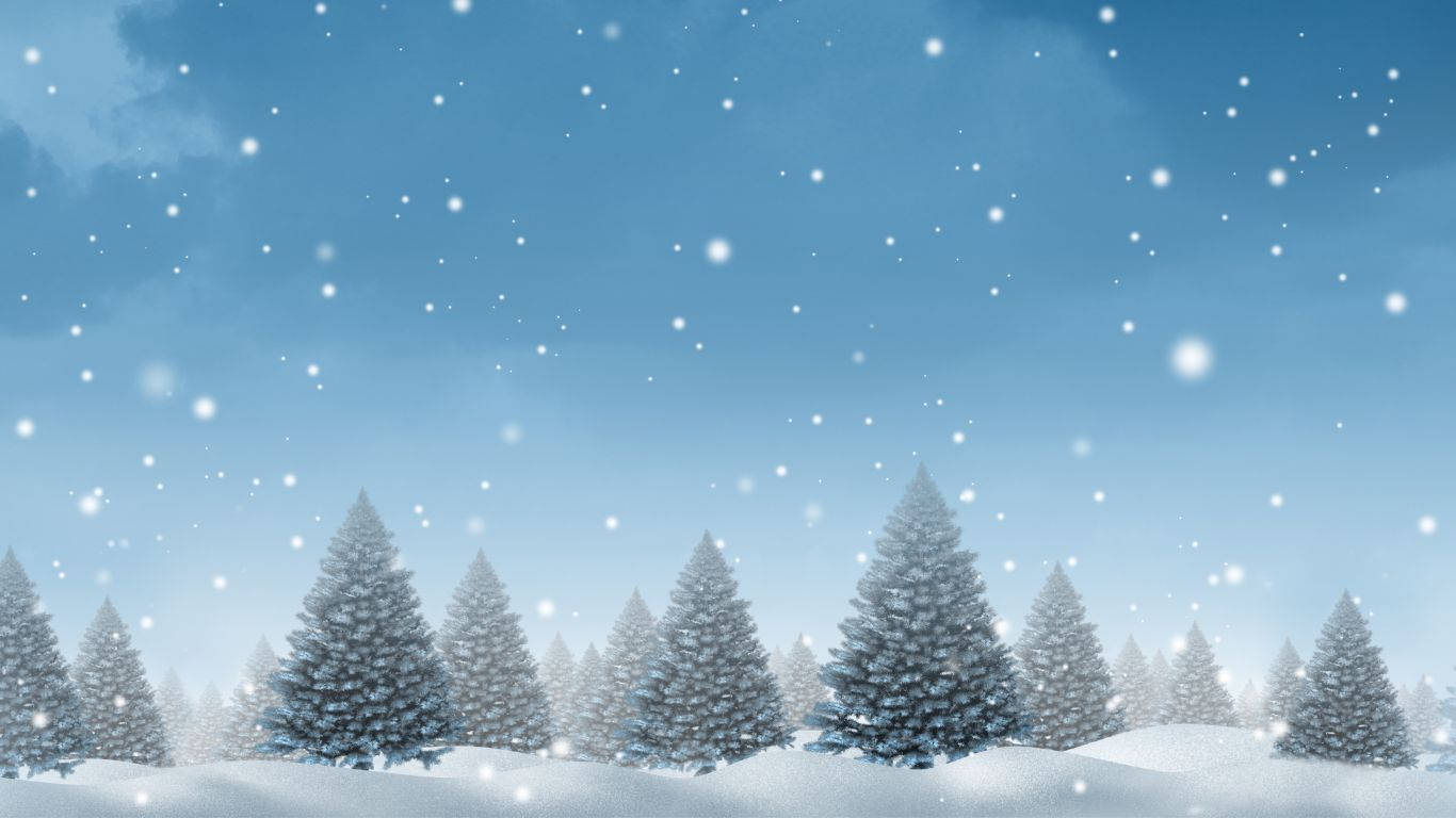 1366 x 768 winter, snowy countryside, snow-dusted evergreen trees, HD Desktop Wallpaper