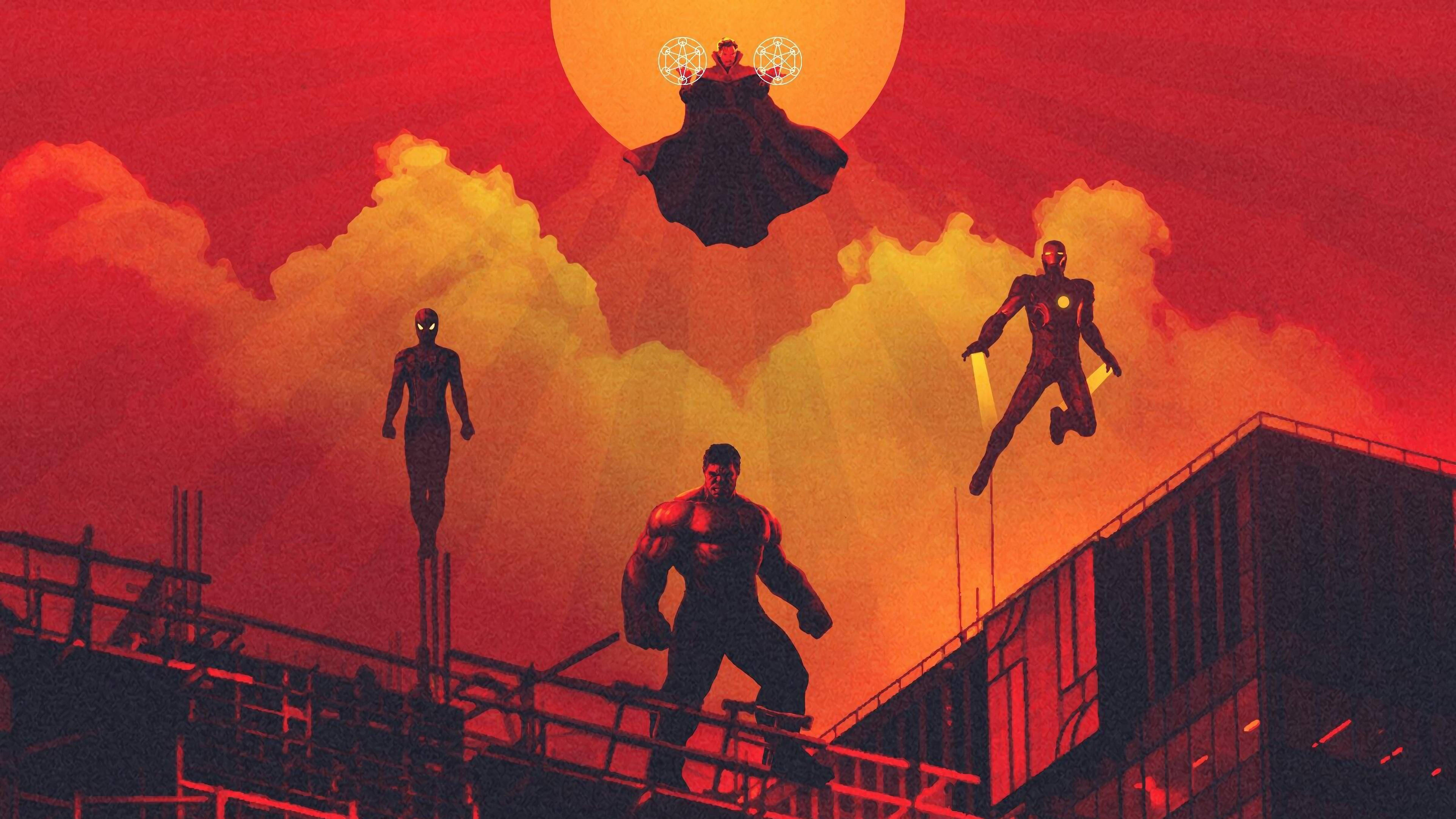 Marvel, Red Sky, superheroes, 4K Desktop Wallpaper