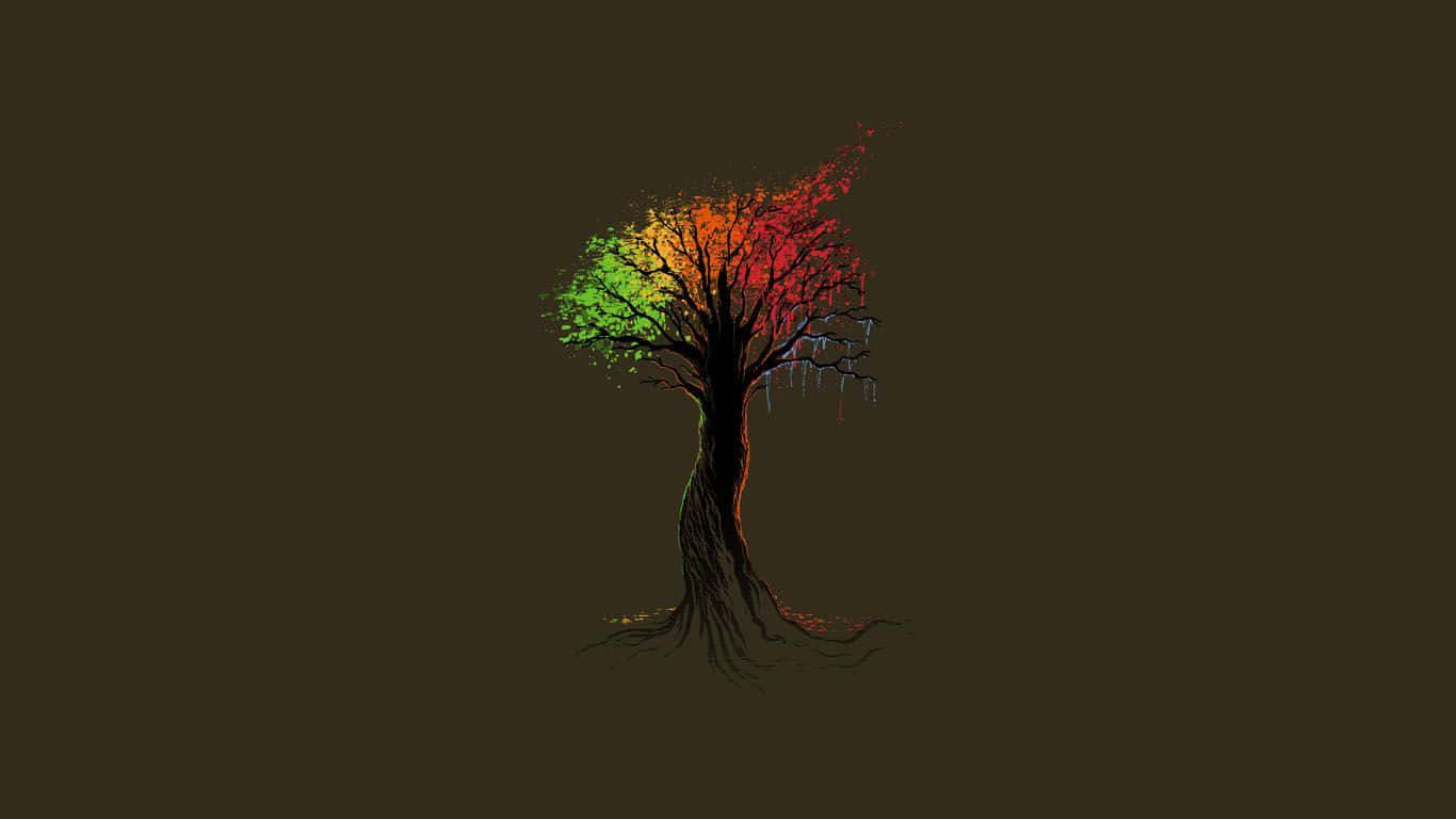 Rainbow Tree, vibrant rainbow foliage, dark brown background, HD Desktop Wallpaper
