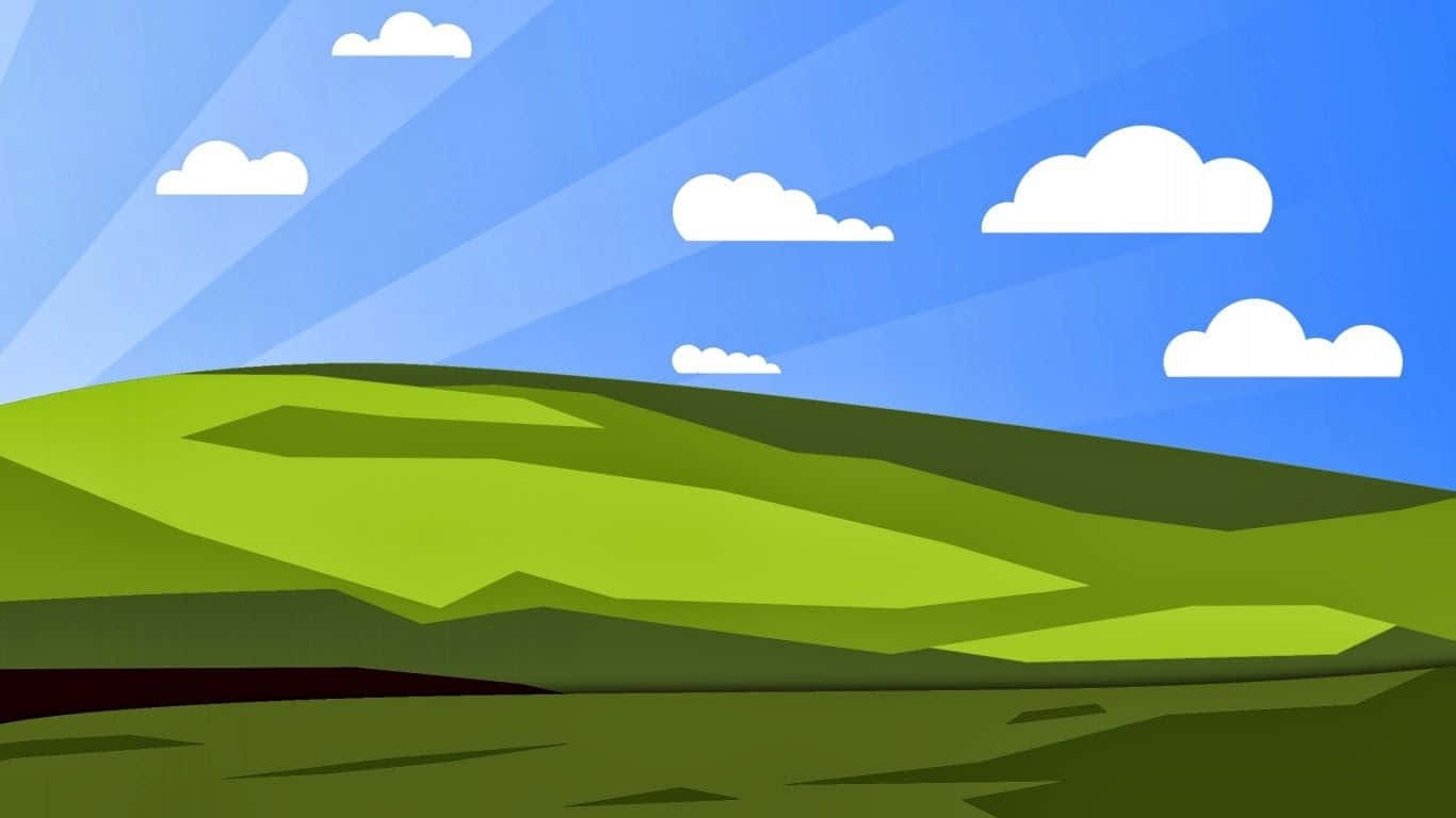 1366x768 minimalist, vibrant green rolling hills, bright blue sky, HD Desktop Wallpaper