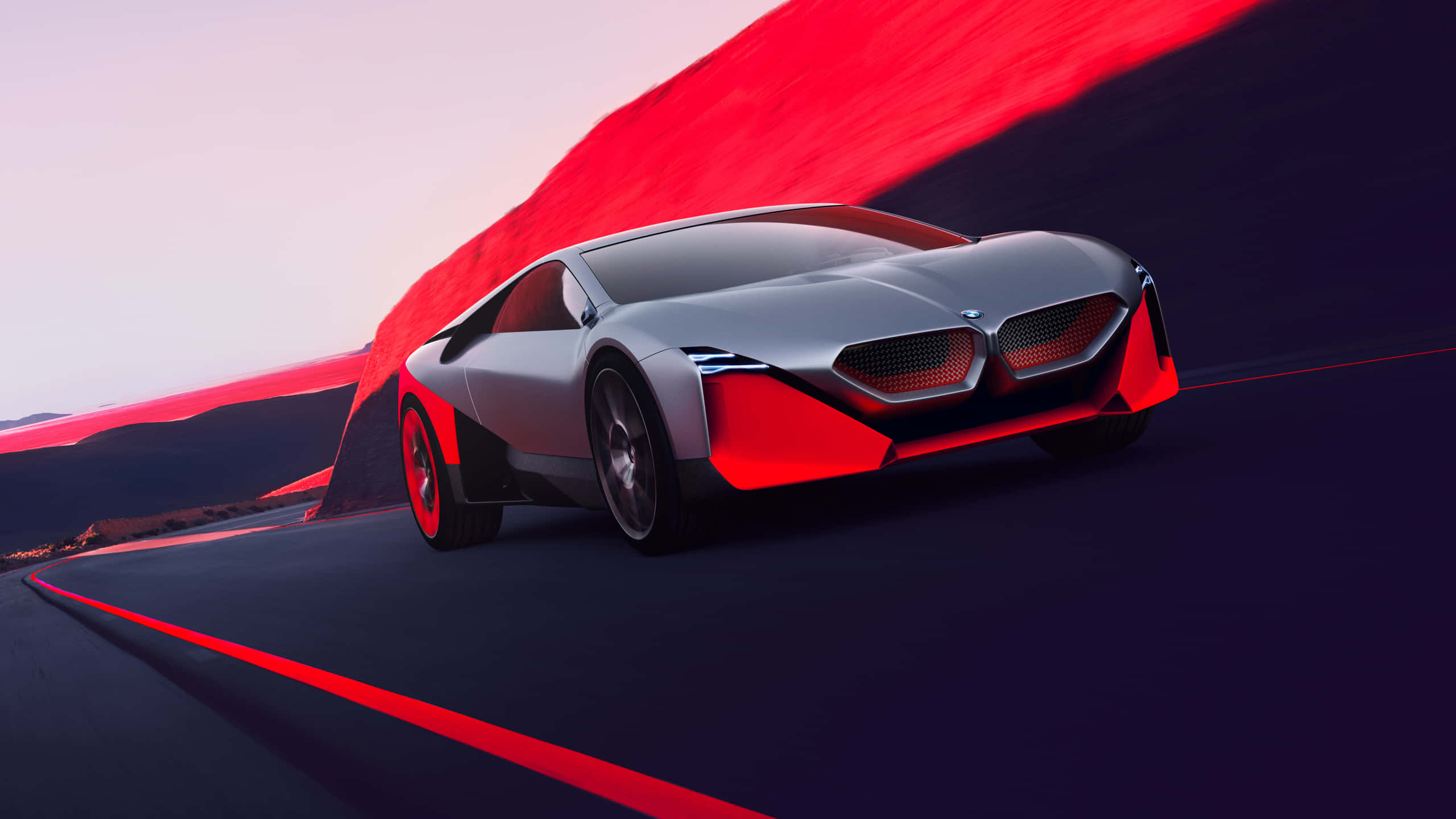 1440p Red Luxury Car Digital Art, sleek silver futuristic sports car, glowing red accents, 2K Desktop Wallpaper