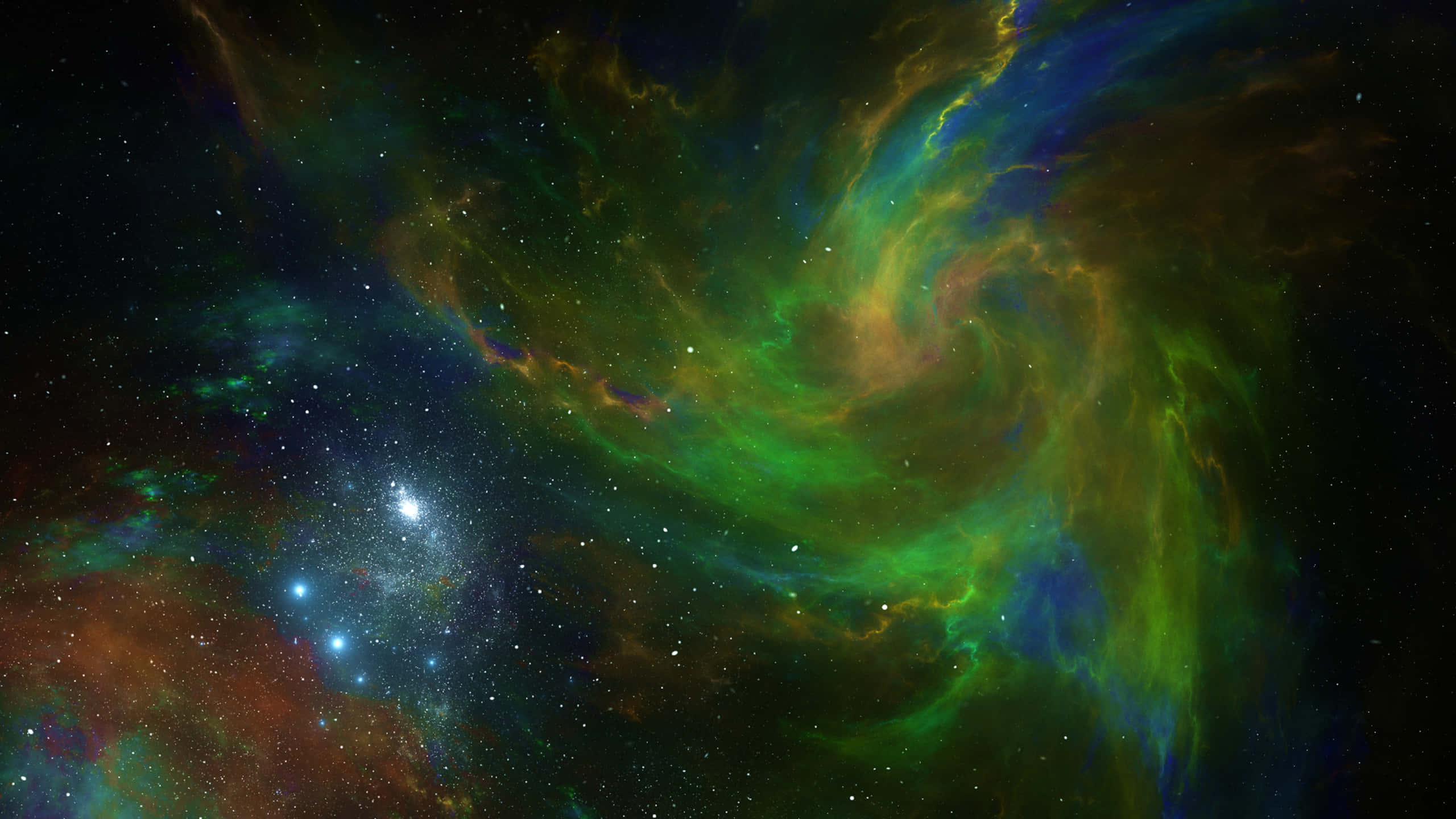 cosmic nebula, electric greens, blues, 2K Desktop Wallpaper