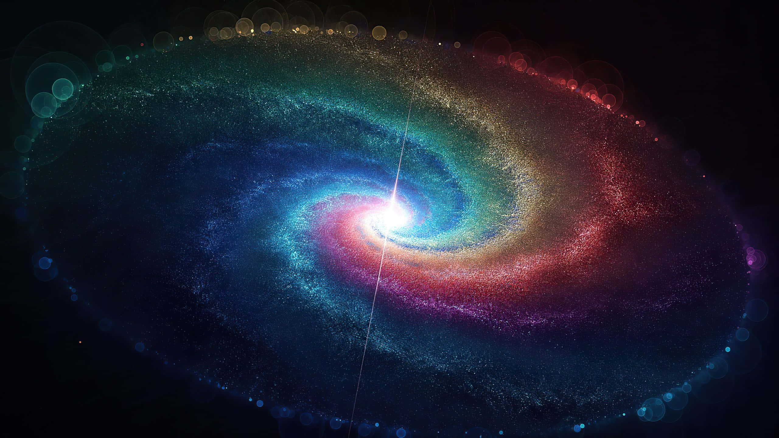 spiral galaxy, cosmic hues of blue green and red, dark void, 2K Desktop Wallpaper
