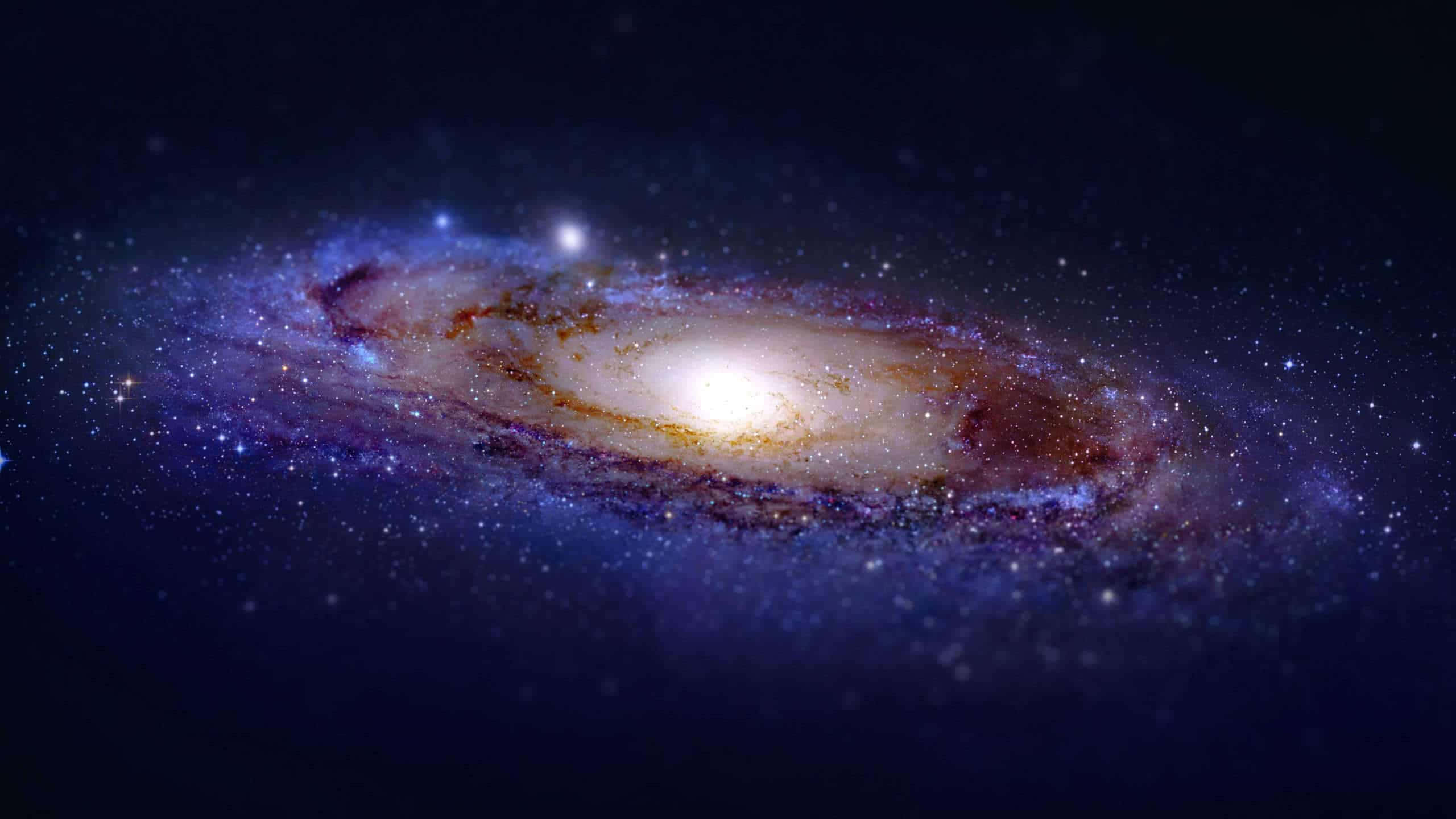 1440p space, spiral galaxy, golden core, 2K Desktop Wallpaper