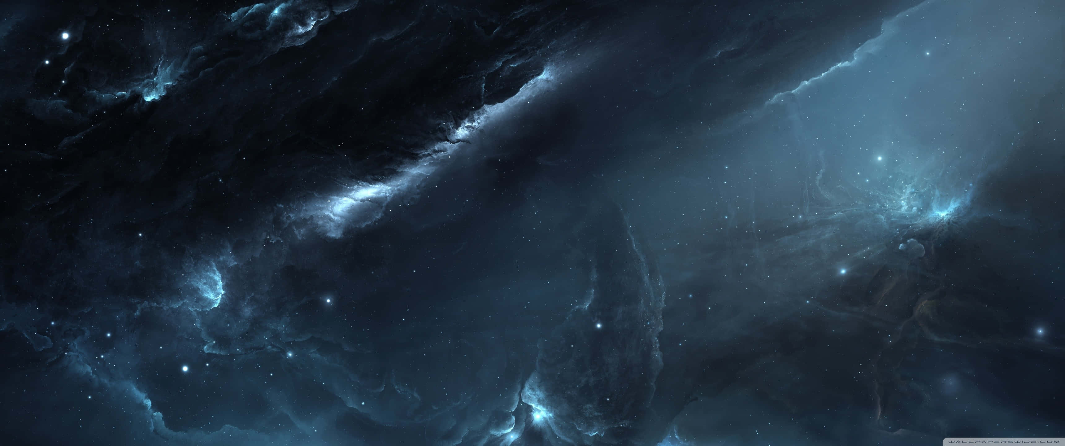 ultra wide 3440x1440, cosmic nebula, glowing blue gas, 2K Desktop Wallpaper