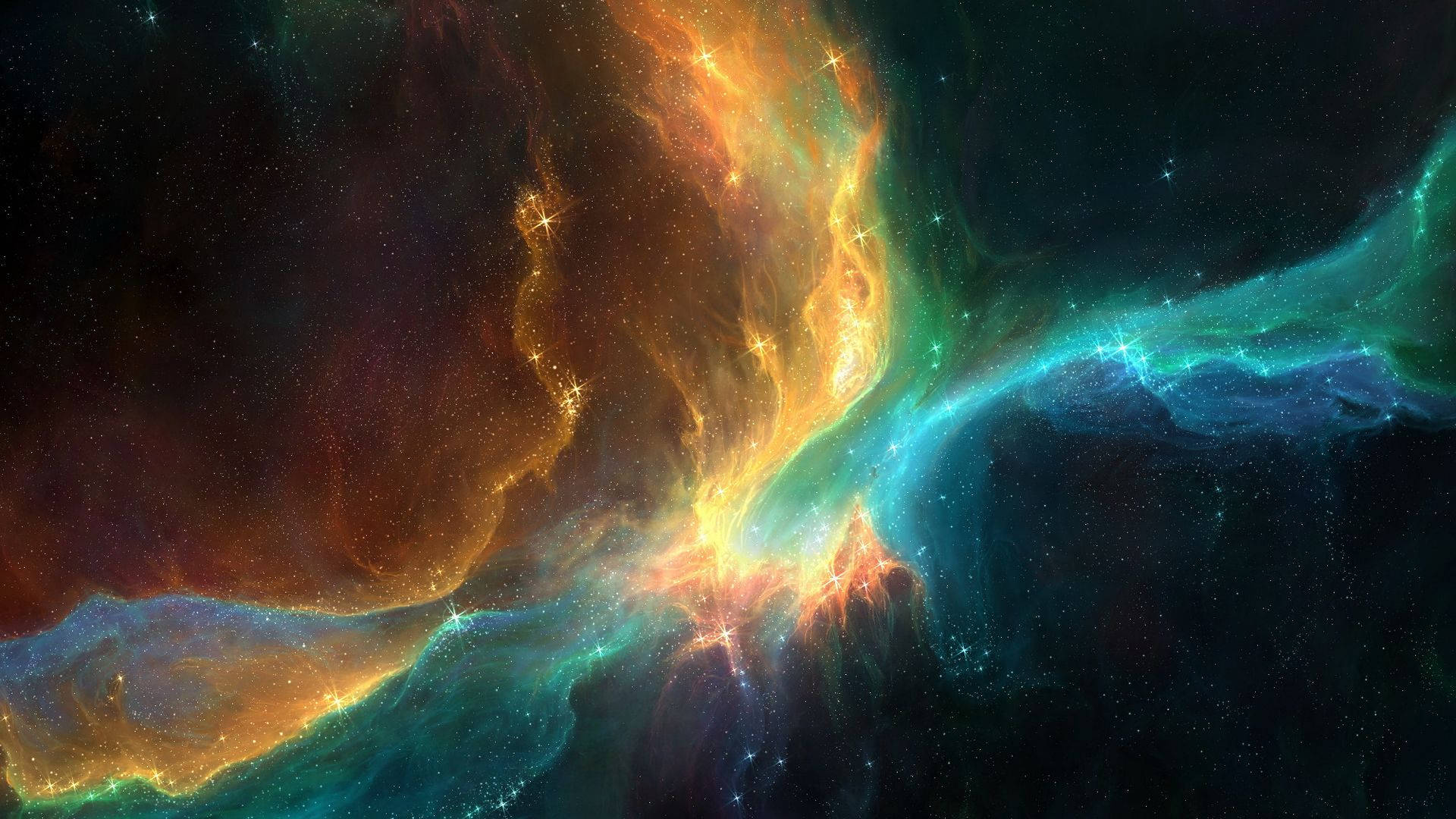 cosmic nebula, fiery orange, electric teal, Full HD Desktop Wallpaper