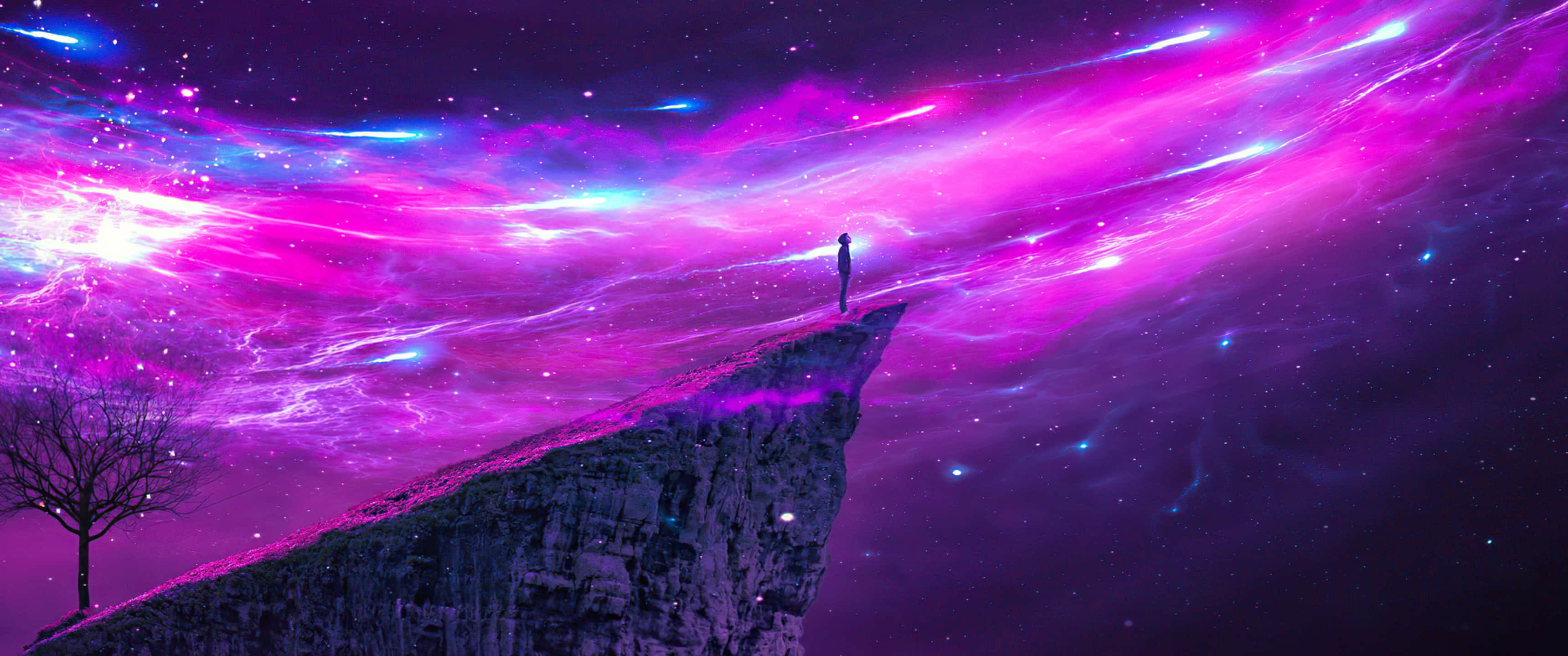 ultra wide 3440x1440 space, 3440x1440, magenta and electric blue nebulae, 2K Desktop Wallpaper