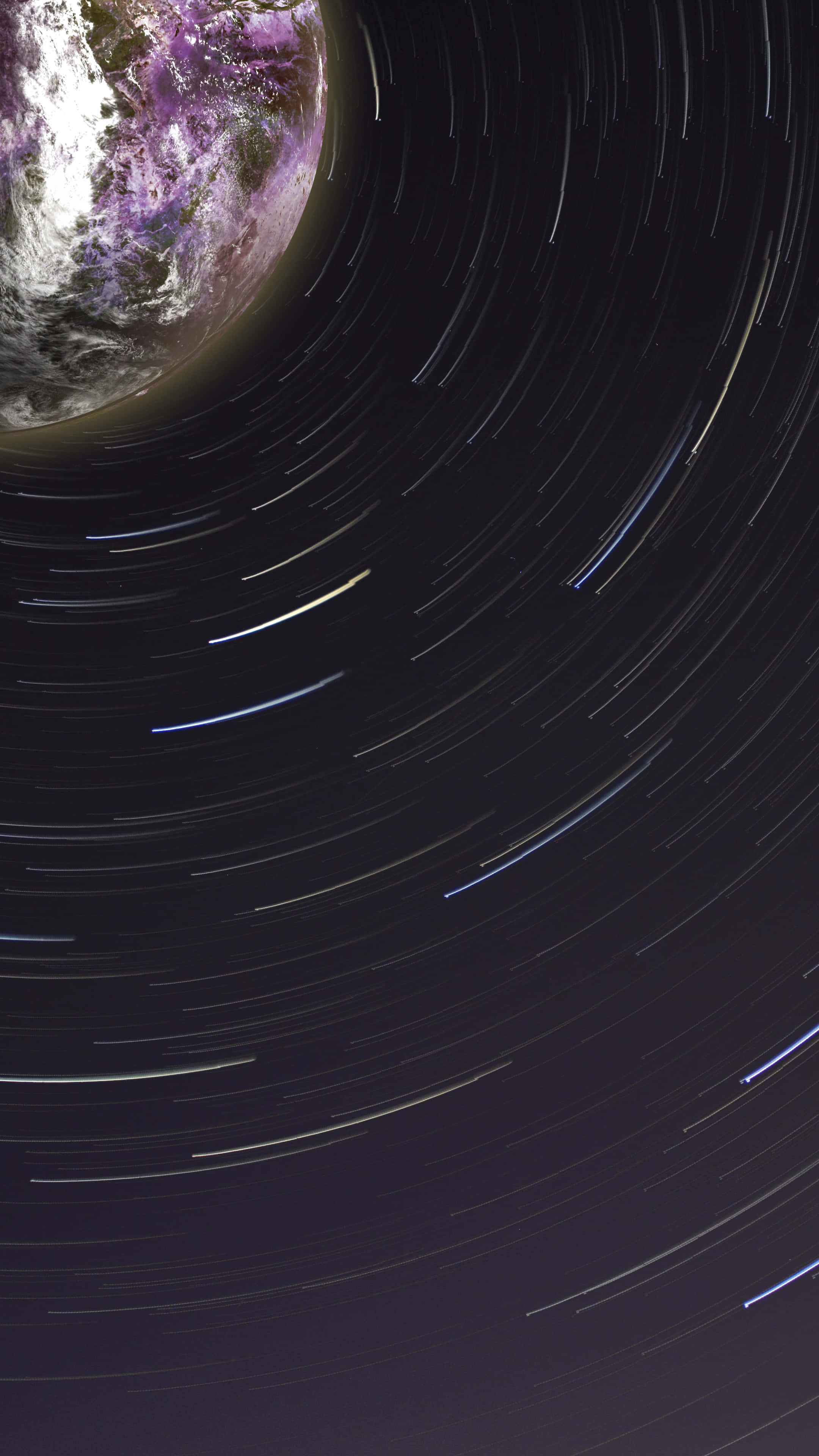 Earth, dark sky, vibrant star trails, 4K Phone Wallpaper