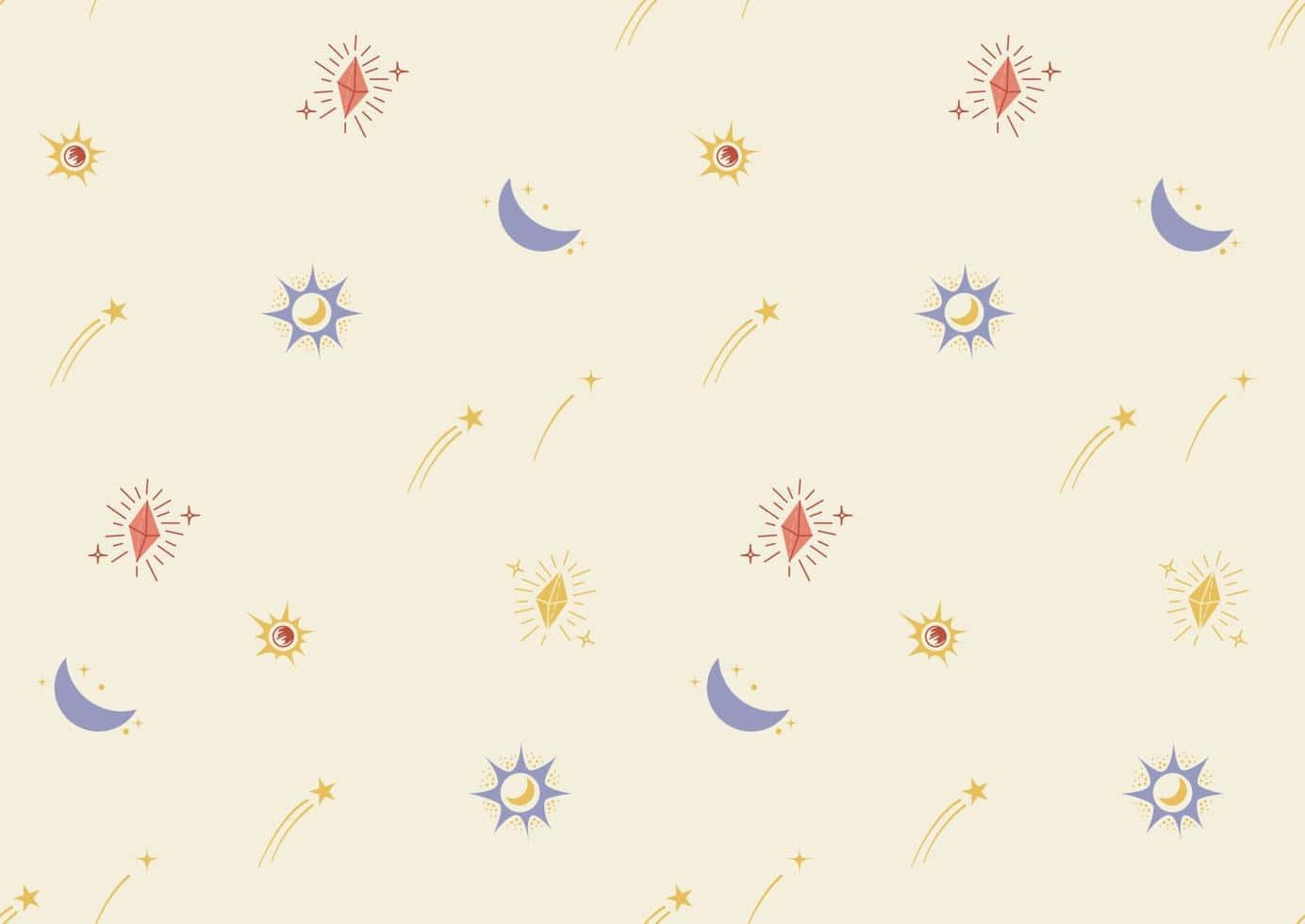 pastel space pattern, cream background, moons, HD Desktop Wallpaper