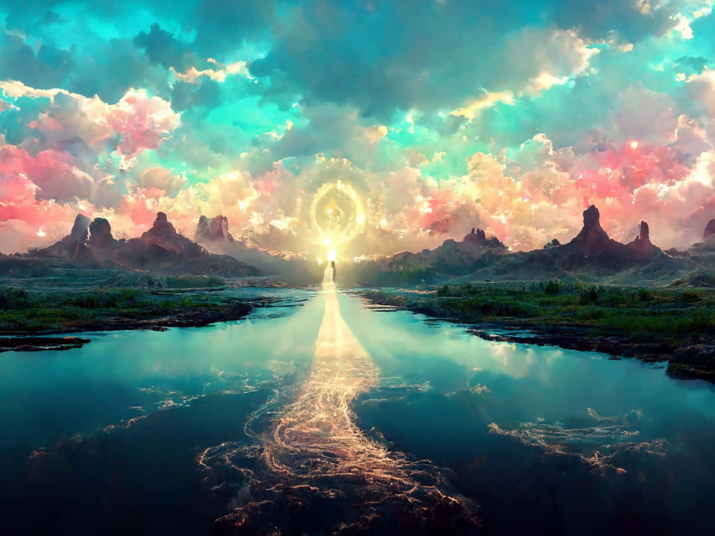 1440x1080, glowing path, reflective river, HD Desktop Wallpaper