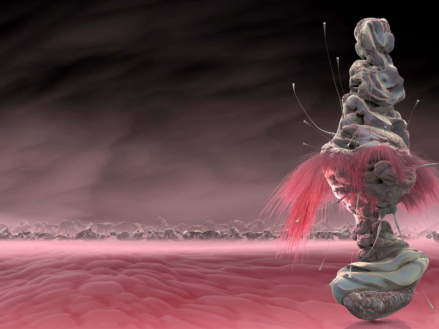 1440x1080, surreal 3d-rendered alien landscape, towering textured monolith, HD Desktop Wallpaper