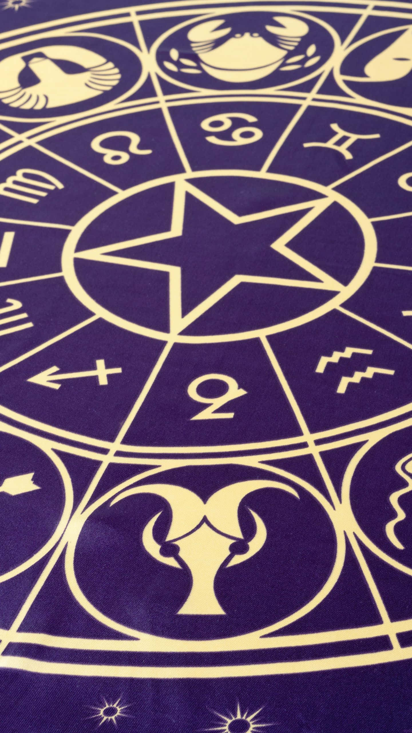 deep purple, gold zodiac symbols, central star, 2K Phone Wallpaper